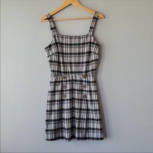 As U Wish Black White Plaid Overall Mini Dress Large